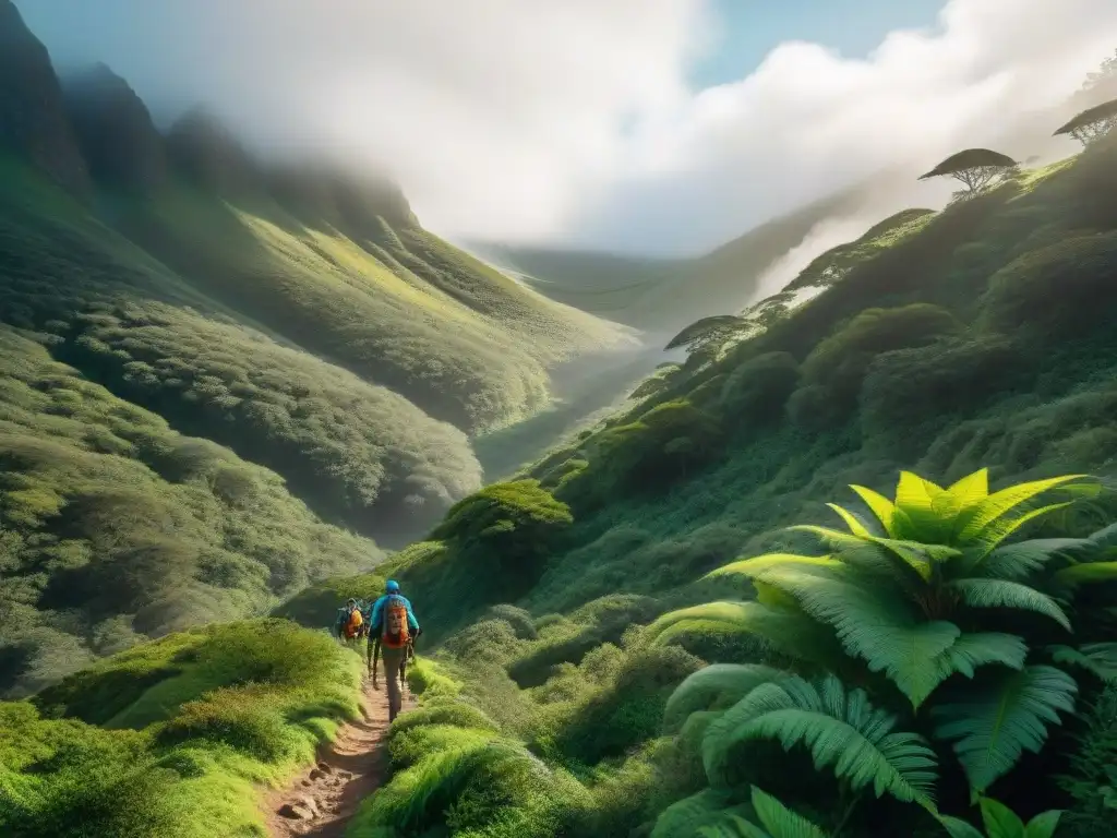 Explorando el paraíso verde de Valle de Lunarejo Un grupo de senderistas explorando un exuberante sendero en Valle de Lunarejo, Uruguay