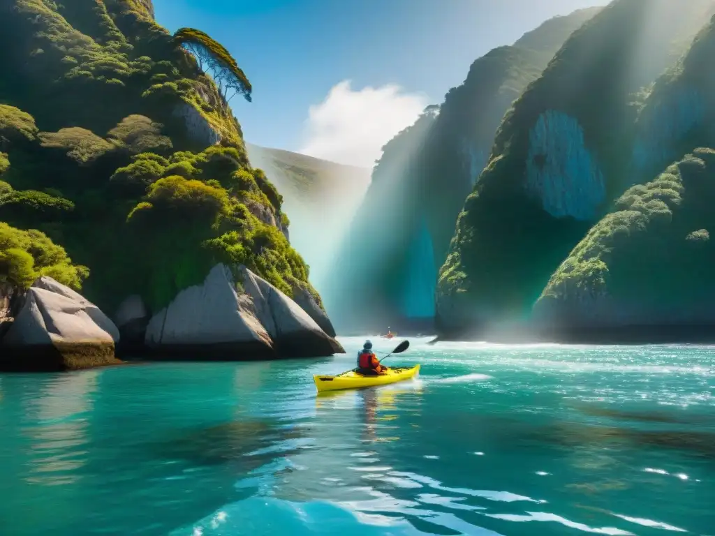 Exploración en kayak: Costa de Uruguay Grupo de turistas aventureros en kayaks explorando la costa de Uruguay