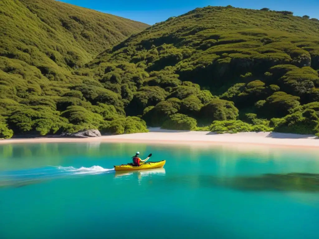Explorando Laguna Garzón: Aventura en Kayak en Uruguay Grupo de viajeros aventureros remando en kayaks en Laguna Garzón, Uruguay