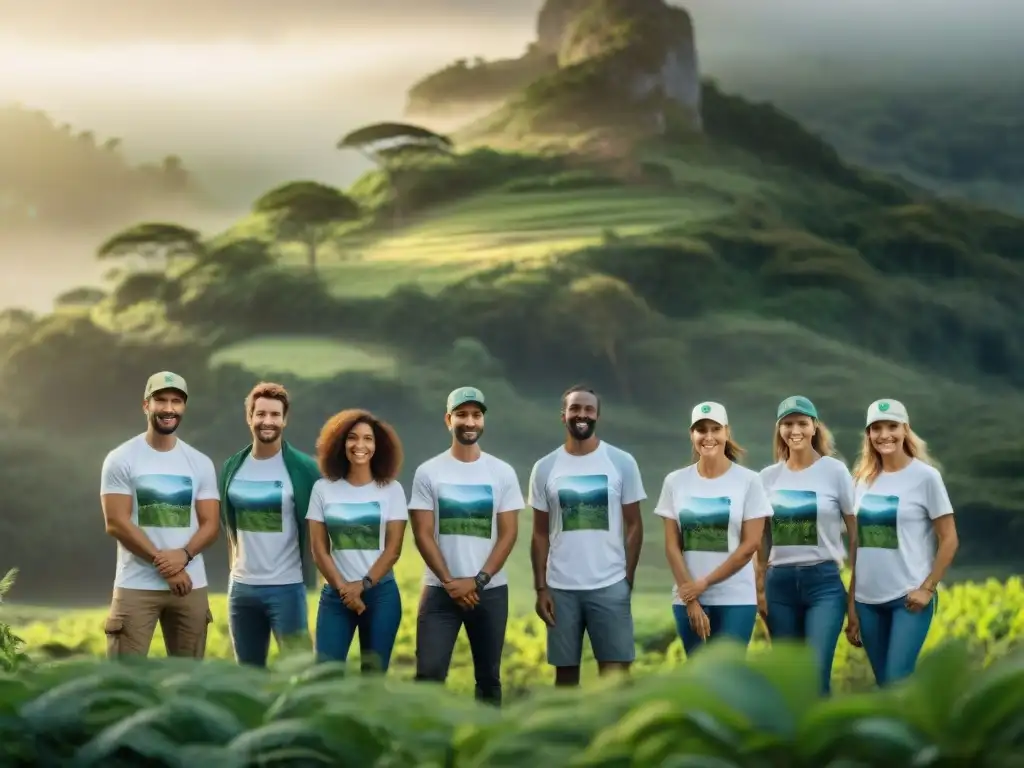 Voluntarios ambientales plantando árboles en Uruguay Grupo de voluntarios en Uruguay plantando árboles en área natural protegida, unidos por el voluntariado conservacionista camping Uruguay