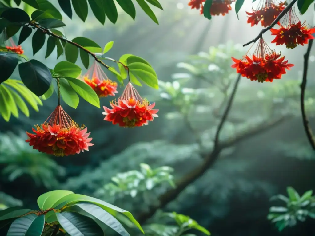 Ceibo en flor: belleza natural uruguaya Una imagen deslumbrante de un Ceibo floreciente en un bosque de Uruguay