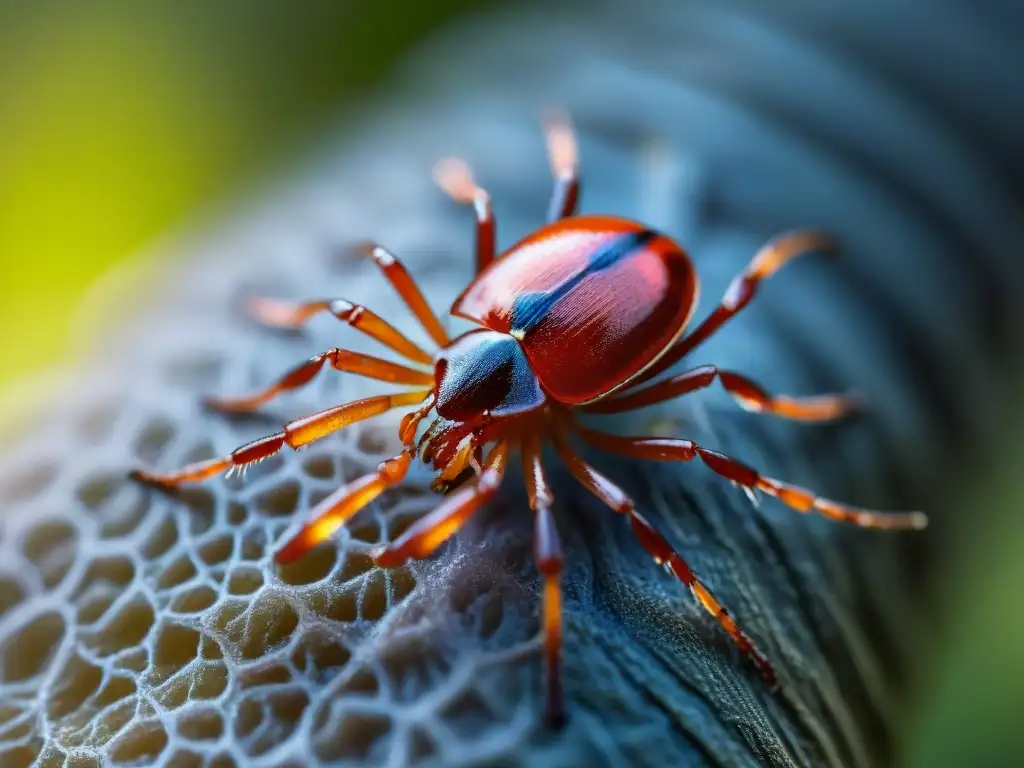Parásito de garrapata alimentándose en la piel: peligros en camping Imagen detallada de garrapata en piel humana durante un campamento