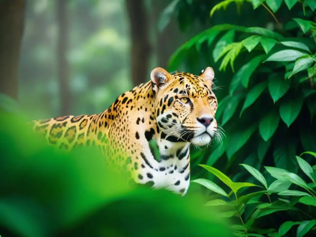Jaguar dorado en la selva de Uruguay: majestuosidad y poder Imponente jaguar dorado acechando entre la exuberante vegetación de Uruguay