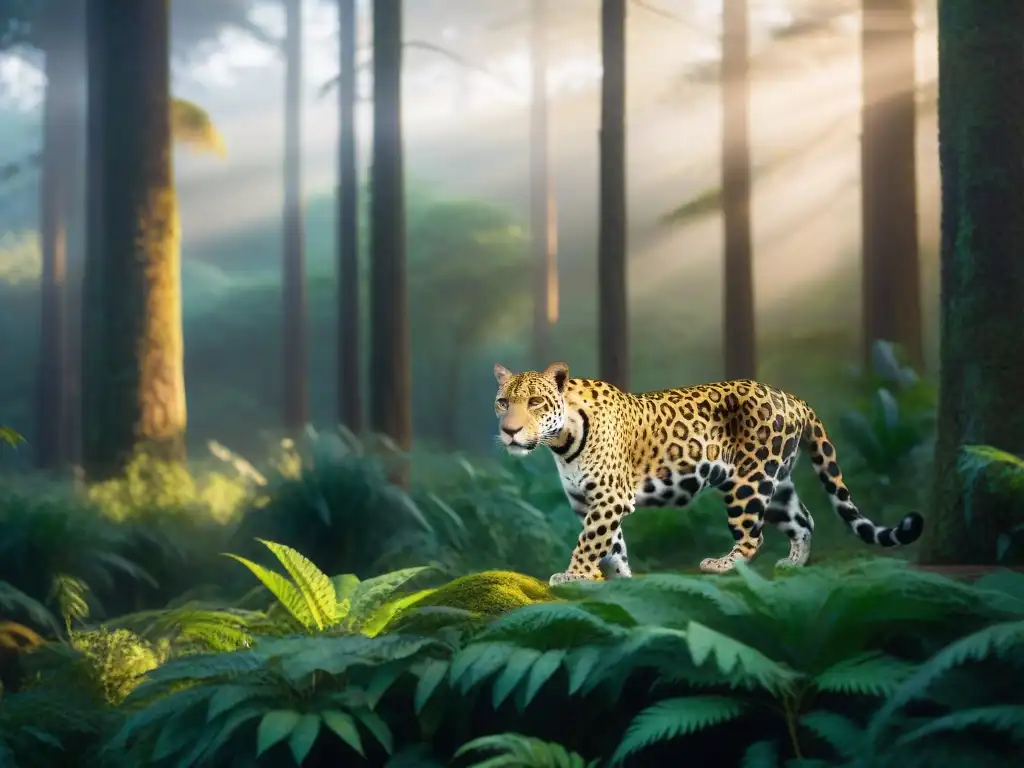 Yaguareté en su hábitat natural: la majestuosidad en peligro Imponente Yaguareté en la selva uruguaya, resaltando su belleza y la importancia de la conservación fauna uruguaya zonas