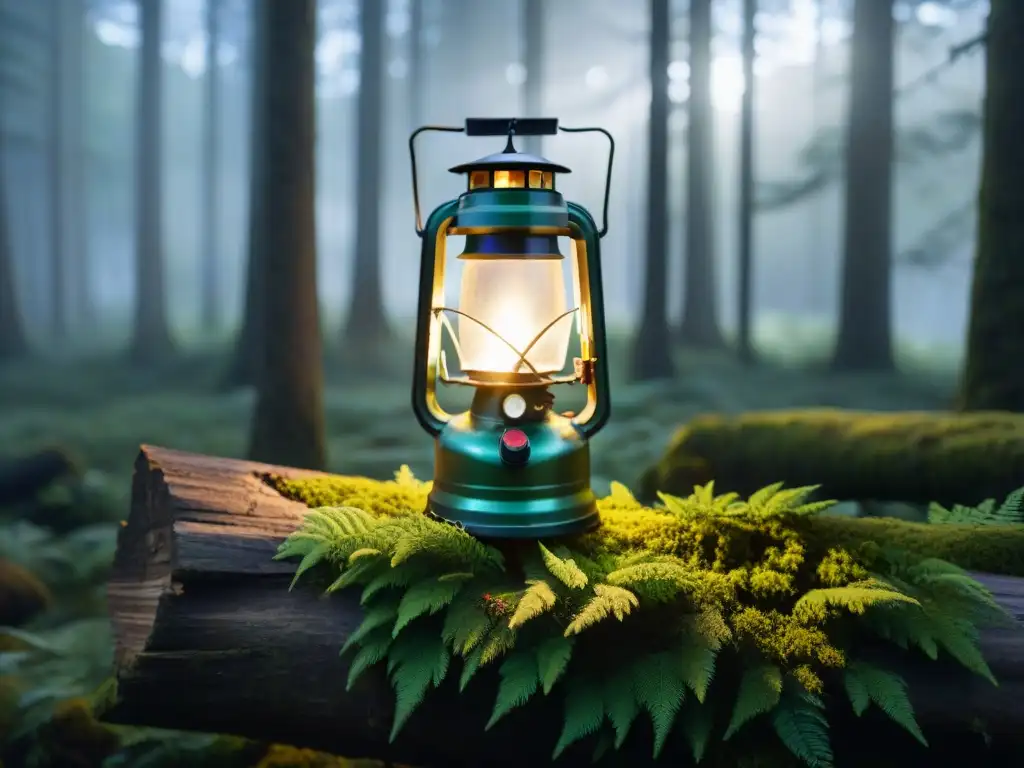 Linterna LED de alta calidad iluminando el bosque La importancia de una linterna de alta calidad en el equipo de camping para la seguridad, iluminando el bosque oscuro con intensidad