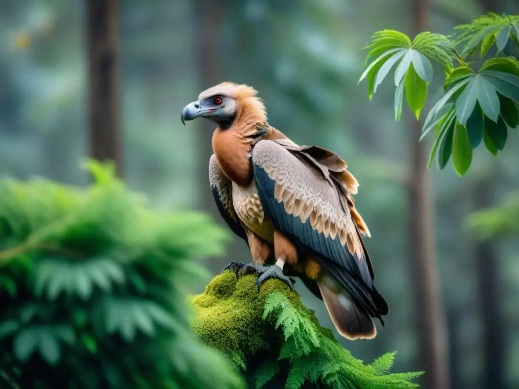 Mirada penetrante: majestuoso Buitre Tawny en el bosque uruguayo Impresionante buitre real posado en rama en bosque uruguayo