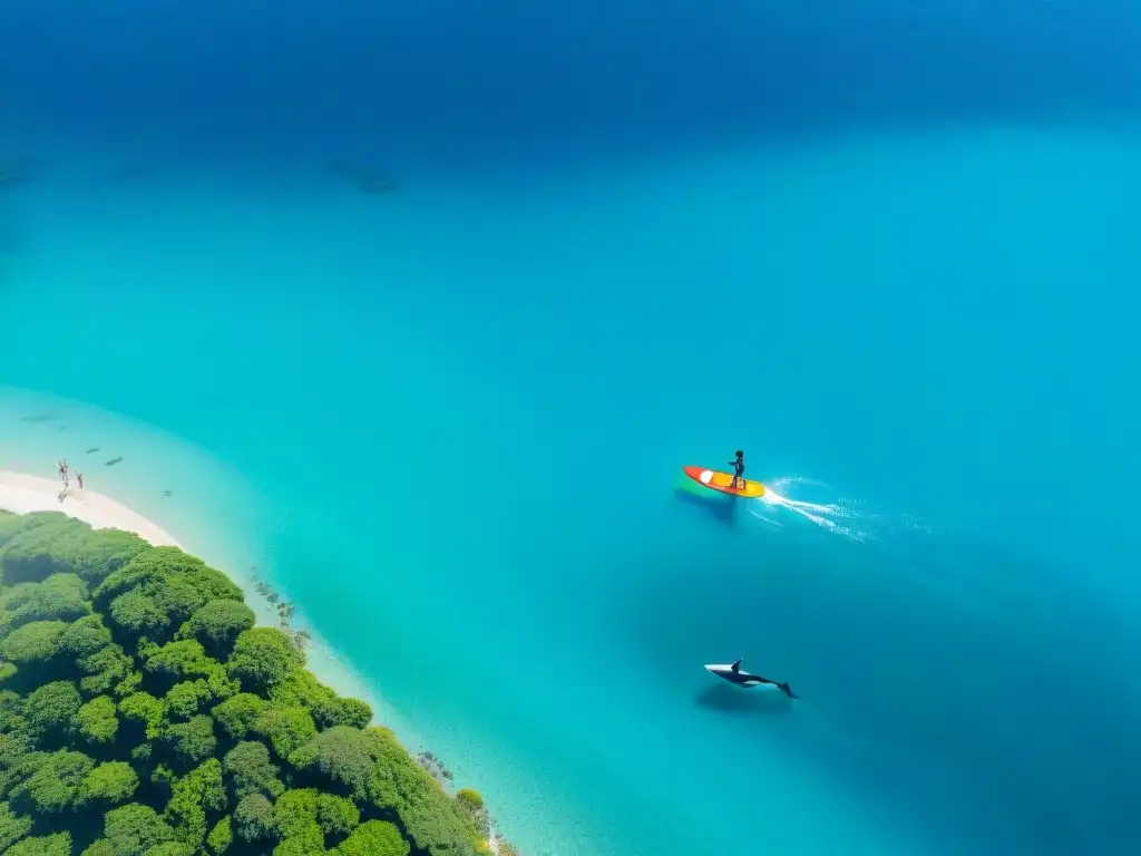 Paraíso costero en Uruguay: aguas turquesas, deportes acuáticos y delfines Un impresionante paisaje costero en Uruguay con deportes acuáticos sostenibles