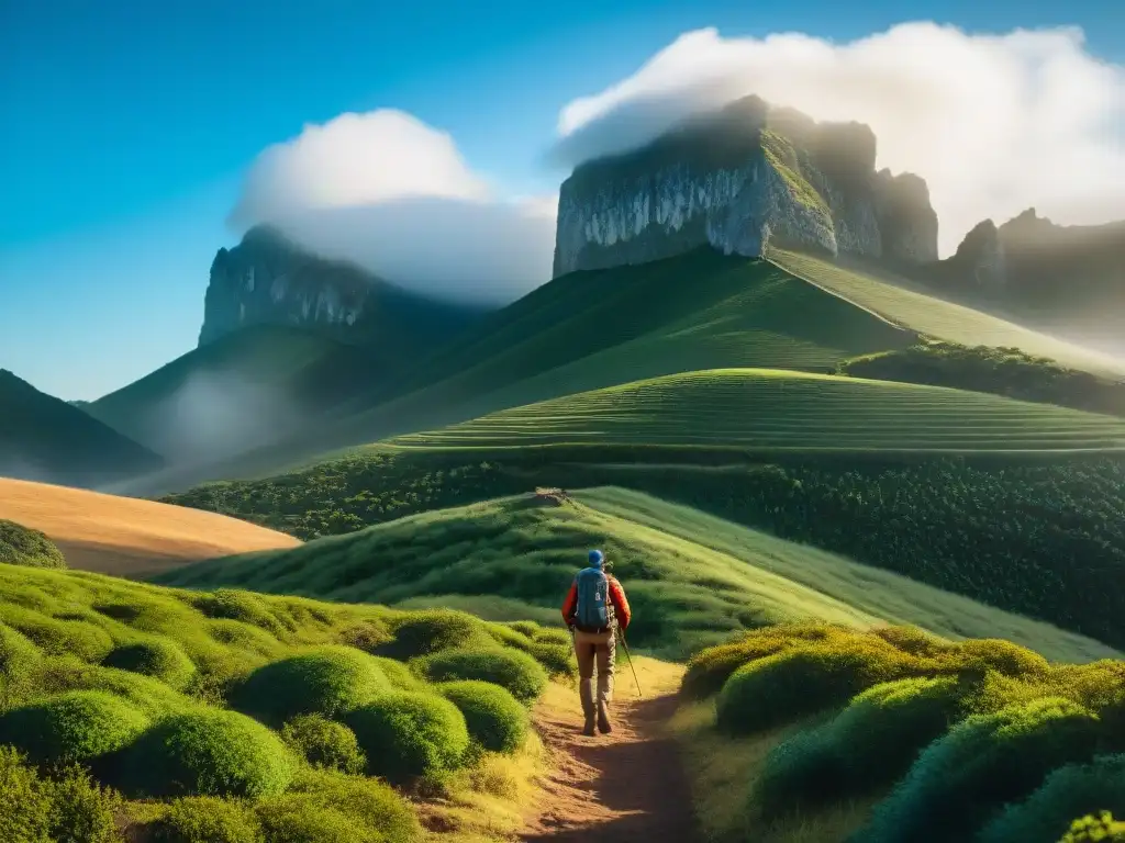 Exploración ecoaventura en Uruguay: turistas en paisajes verdes Excursión inolvidable con paquetes turismo aventura Uruguay, explorando paisajes verdes y montañas imponentes