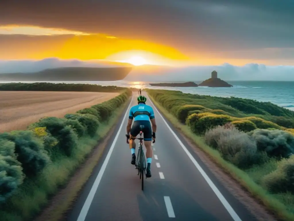 Epica travesía en bicicleta por la costa de Uruguay al atardecer Inspiradora travesía ciclística en Uruguay al atardecer, ciclistas y paisajes vibrantes