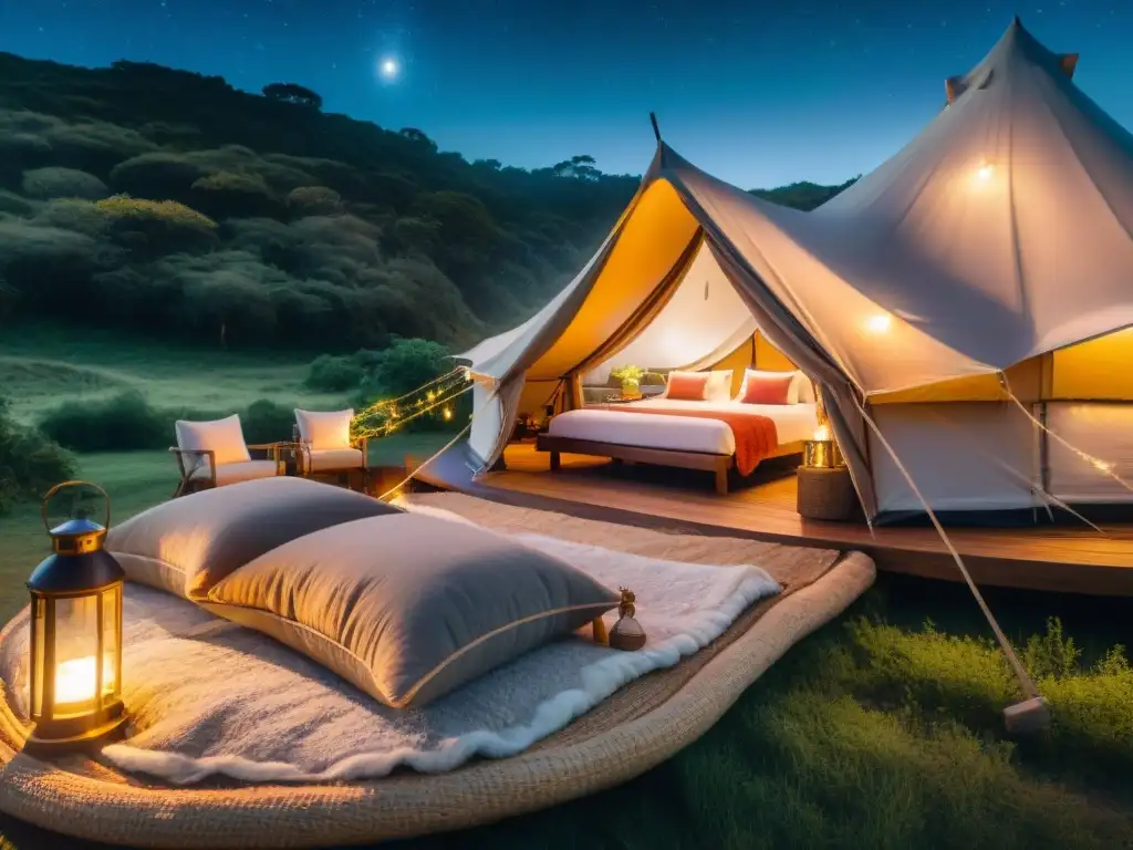 Glamping de lujo bajo las estrellas en Uruguay Lujo en glamping en Uruguay: cama inflable rodeada de naturaleza bajo un cielo estrellado