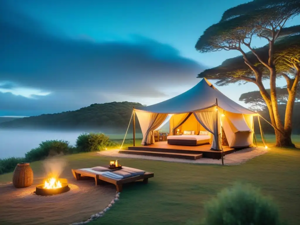 Spa portátil de lujo en campamento sereno en Uruguay Descubre el lujo de los mejores spas portátiles glamping en Uruguay, bajo un manto de luces de hadas en un campamento sereno