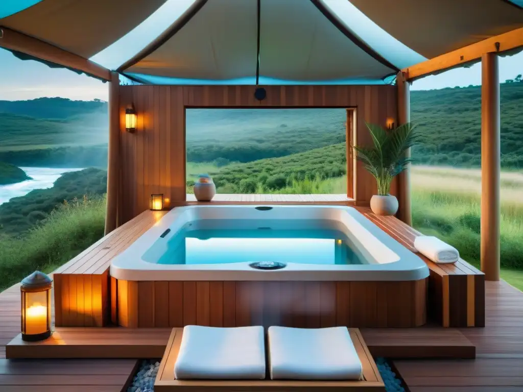 Spa de lujo en glamping: relajación y confort en Uruguay Lujo y relajación en spa portátil en glamping Uruguay, rodeado de naturaleza exuberante