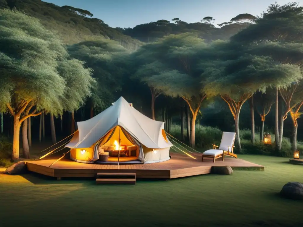 Glamping de lujo en Uruguay: oasis de exclusividad y tranquilidad Lujo y tranquilidad en un glamping en Uruguay al anochecer
