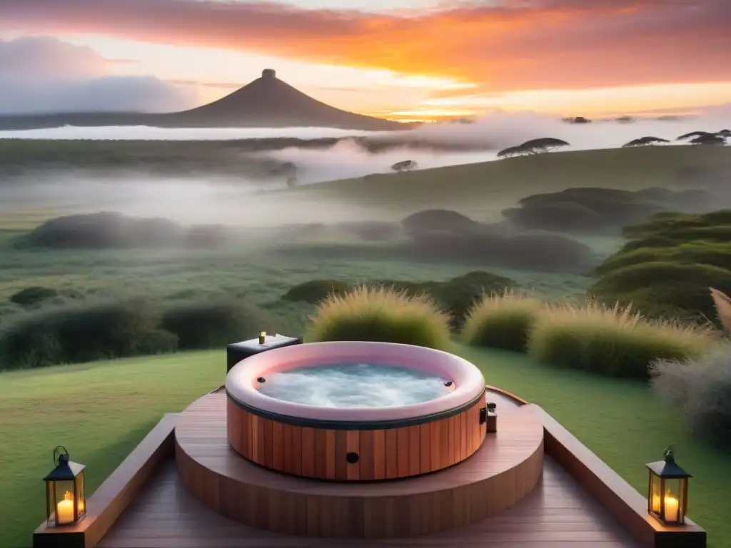 Spa de lujo en glamping: oasis de relajación en Uruguay Un lujoso spa portátil en un escenario de glamping en Uruguay