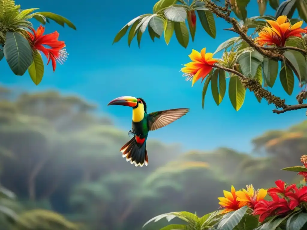 Esplendor aviar: diversidad de aves en bosque uruguayo Majestuosa escena de aves en un exuberante bosque de Uruguay