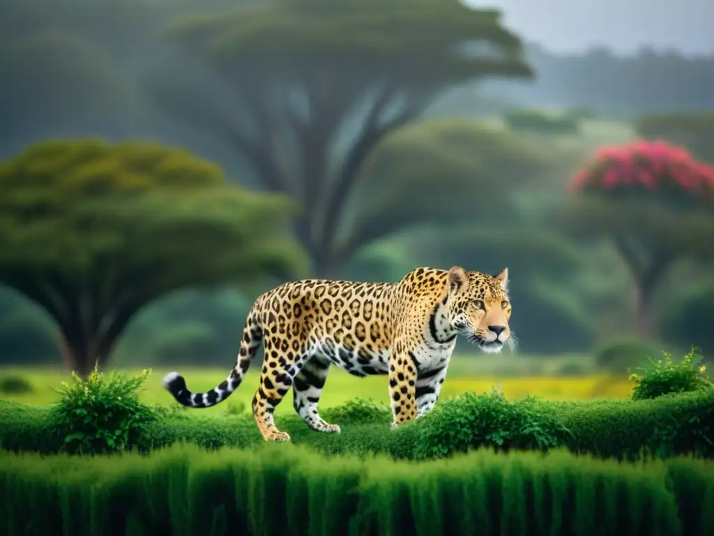 Maravillosa biodiversidad en bosque uruguayo Majestuosa fauna en selva uruguaya: jaguar, aves tropicales, capibaras y oso hormiguero