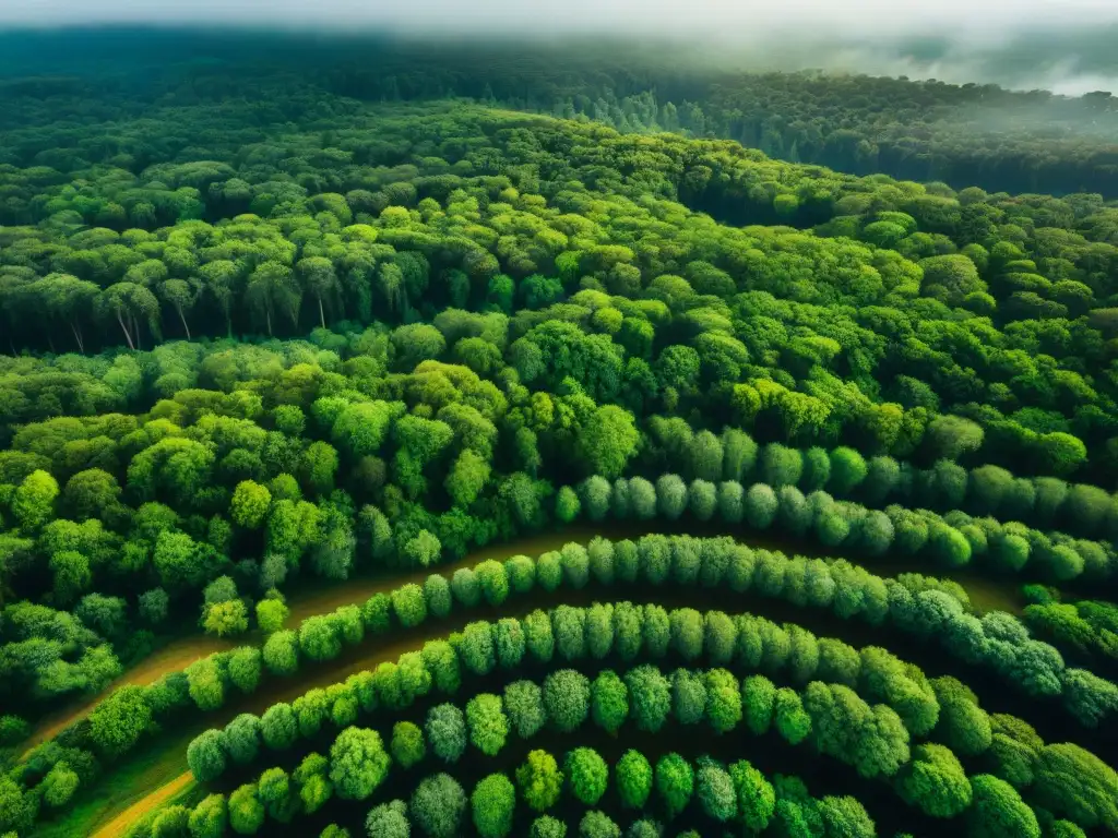 Esplendor verde: Bosque de Uruguay en toda su majestuosidad Un majestuoso bosque en Uruguay con un exuberante dosel verde y un río serpenteante, fomentando la reforestación en camping Uruguay