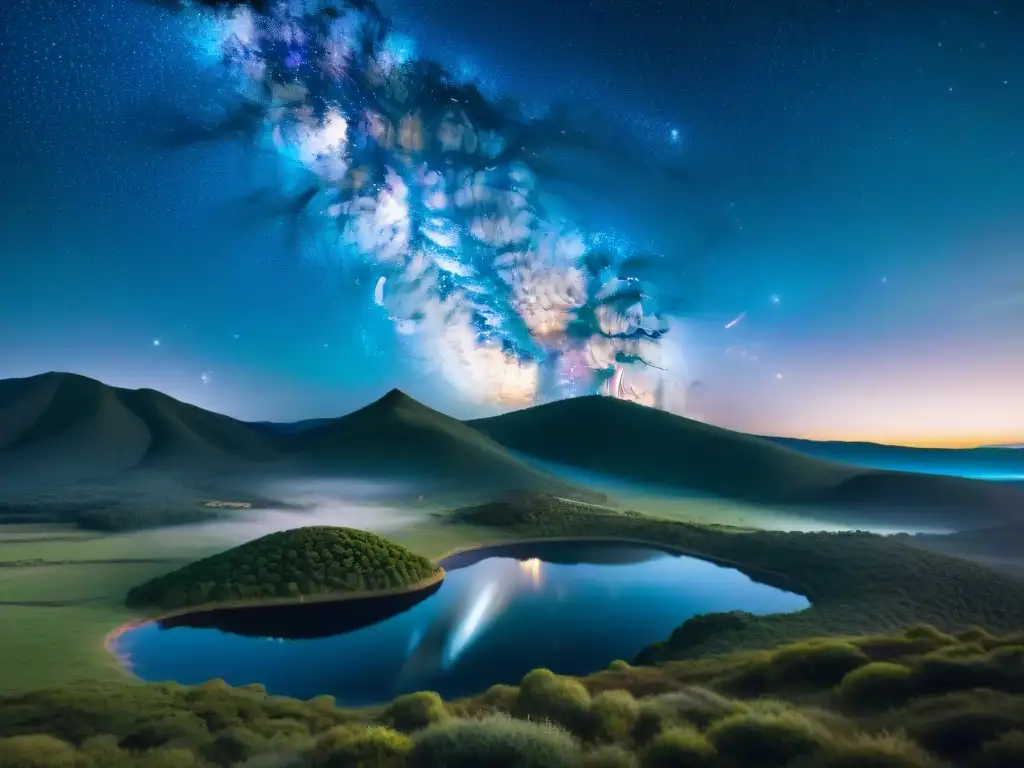 Esplendor cósmico: la Vía Láctea sobre Uruguay El majestuoso cielo nocturno de Uruguay capturado en una fotografía detallada de la Vía Láctea sobre un paisaje tranquilo