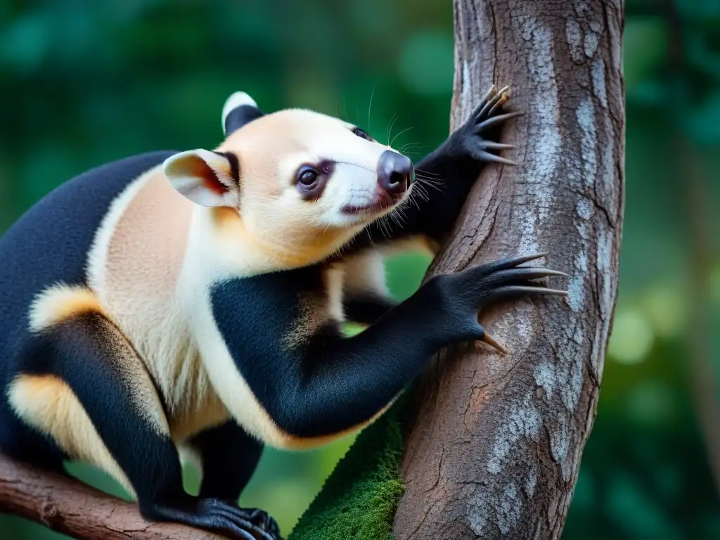 Tamandúa del Sur escalando árbol en la noche estrellada Majestuoso oso hormiguero trepando un árbol en un bosque uruguayo bajo la luz de la luna, rodeado de constelaciones