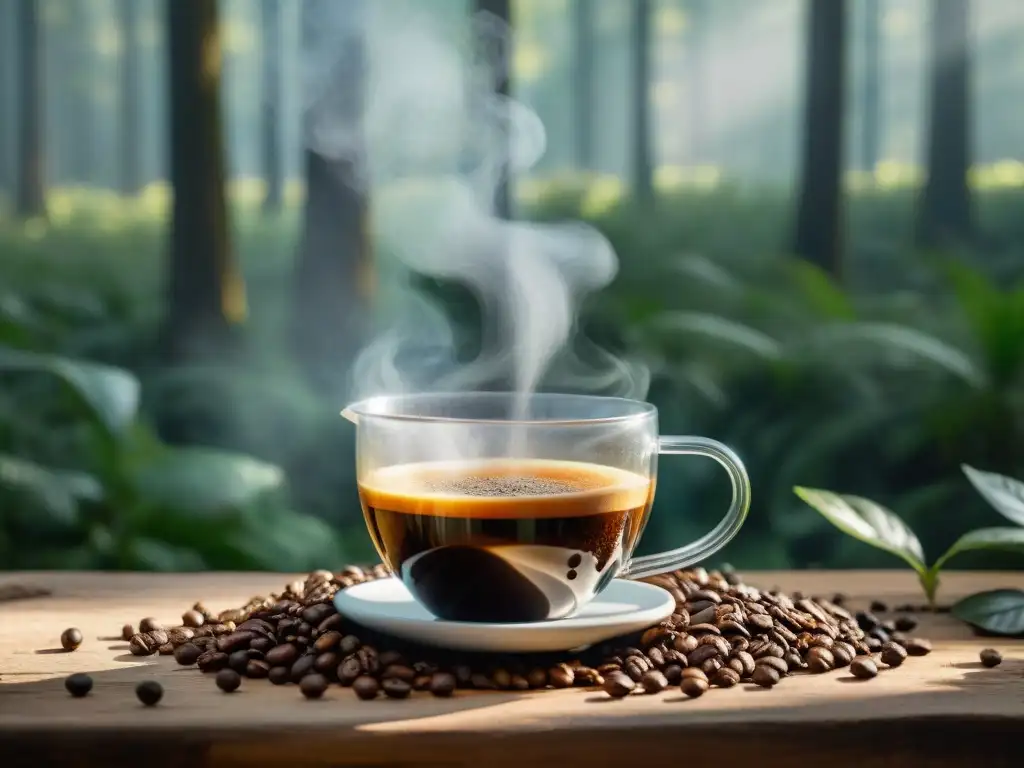 Ritual del café en la naturaleza: aroma y serenidad Mano rugosa preparando café camping en prensa francesa en medio de la naturaleza exuberante