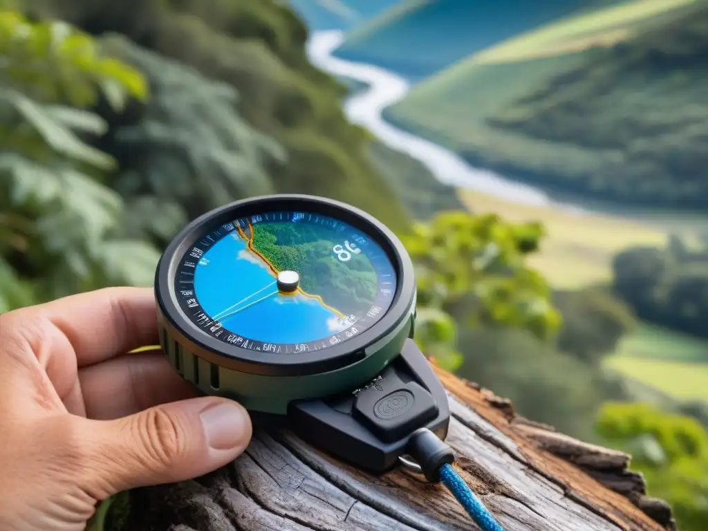 GPS resistente en bosque uruguayo: aventura en la naturaleza El mejor GPS para camping Uruguay en un entorno natural exuberante y sereno