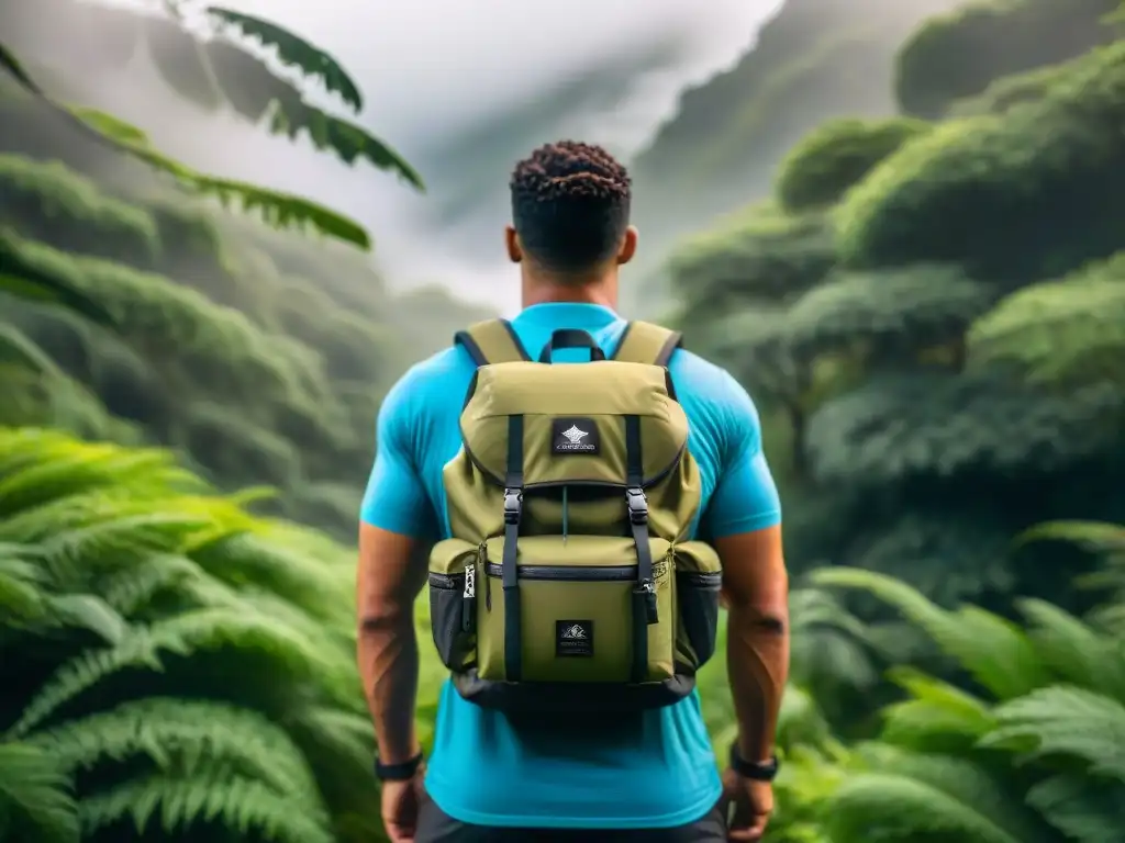 Mochila técnica para camping en la selva de Uruguay Explora la mejor mochila técnica para camping en un bosque verde brillante