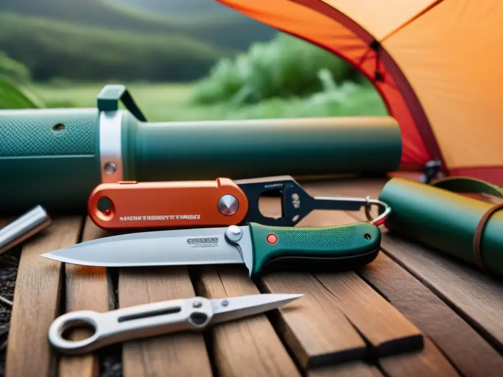 Equipamiento de camping premium para aventuras al aire libre en Uruguay Mejores herramientas multiusos camping Uruguay: Equipo de camping de alta calidad iluminado por una linterna, listo para la aventura al aire libre
