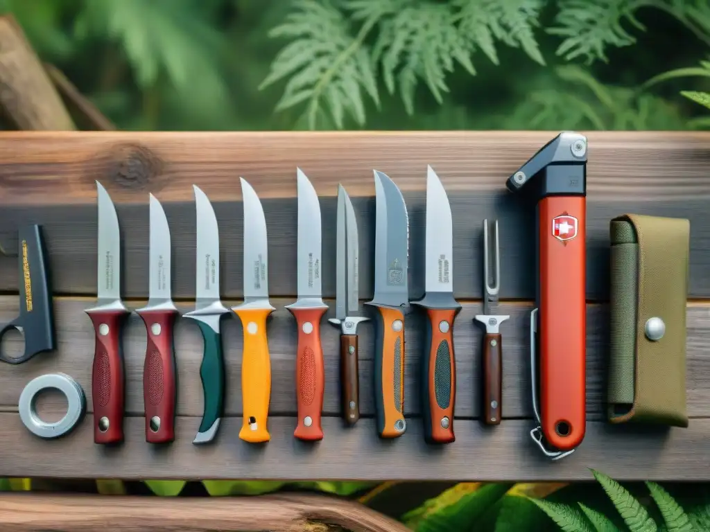 Herramientas de camping de alta calidad en la naturaleza de Uruguay Las mejores herramientas multiusos para camping en Uruguay, brillando bajo la luz del bosque