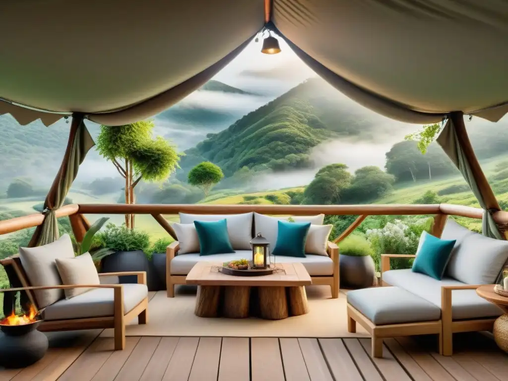 Glamping de lujo: Sofisticación y confort en medio de la naturaleza Mobiliario para glamping de lujo en un entorno natural sereno y sofisticado
