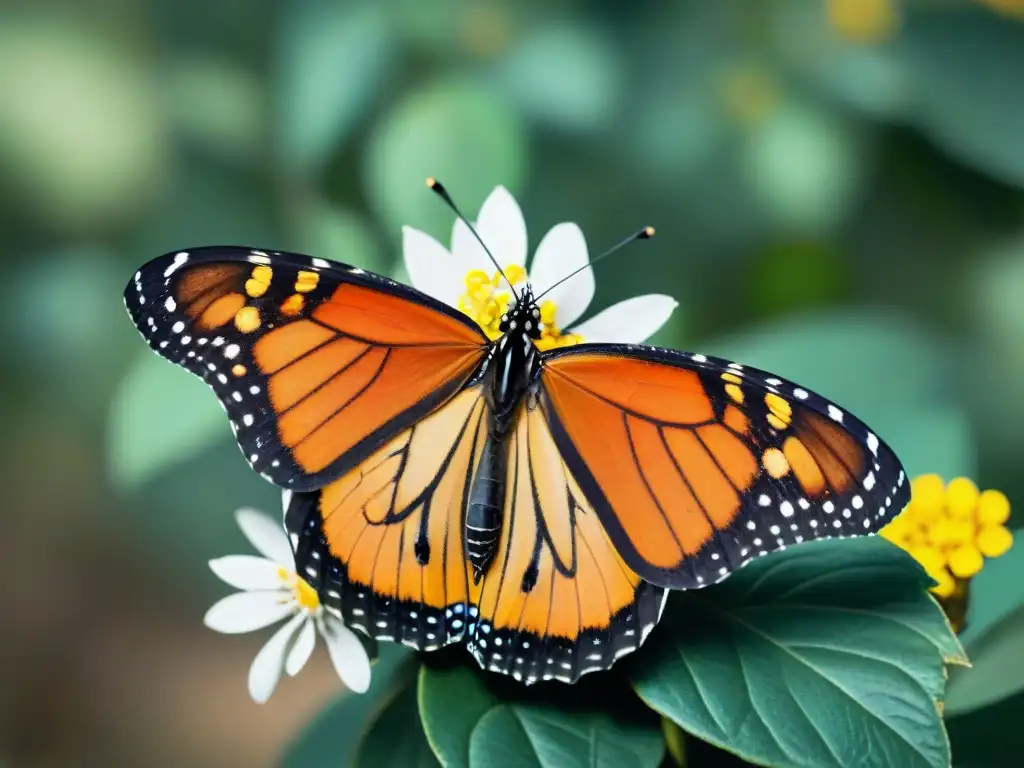 Mariposa Monarca pollinando una flor: belleza natural en Uruguay Una Monarca vibrante polinizando una flor colorida en un camping de Uruguay, resaltando la importancia de las mariposas en los ecosistemas camping
