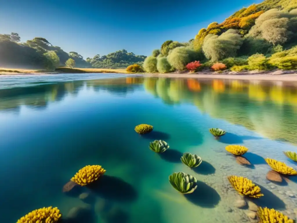 Maravillas acuáticas: vida submarina en arroyo uruguayo Un mundo submarino vibrante en un arroyo cristalino de Uruguay, habitado por una variada fauna acuática