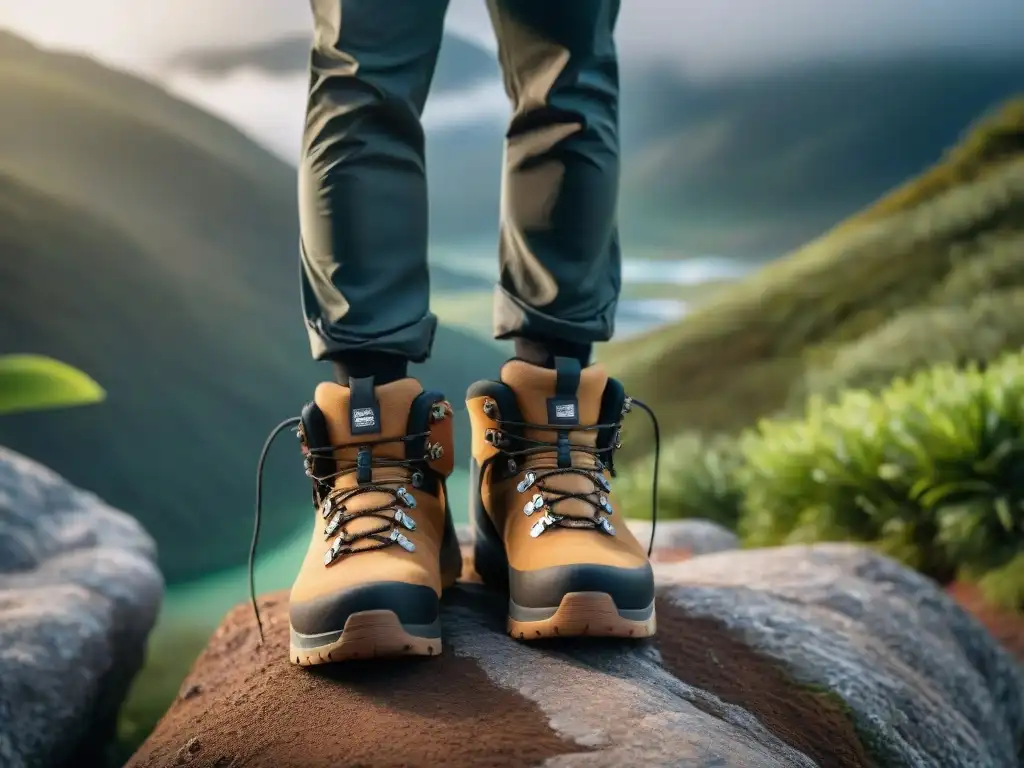Botas de senderismo avanzadas en terreno desafiante en Uruguay Explorando la naturaleza de Uruguay con calzado camping avanzado