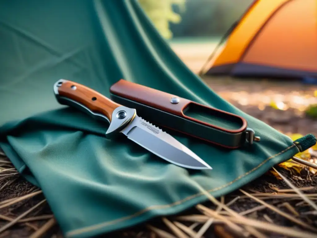 Navaja multiusos en campamento en Uruguay Una navaja multiusos resplandece en un campamento en Uruguay