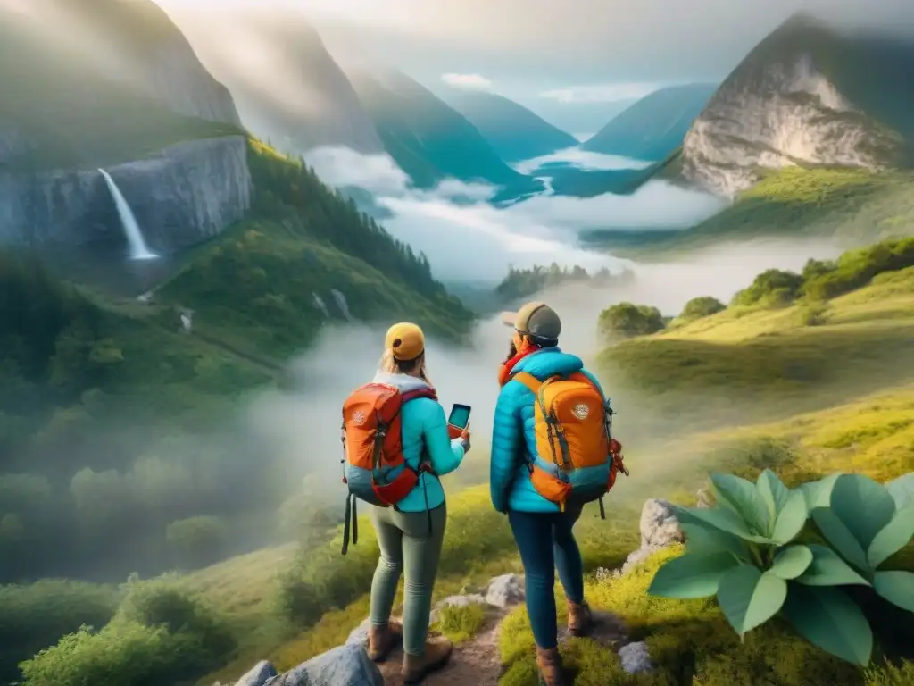 Exploración infantil con GPS en la naturaleza Niños explorando la naturaleza con GPS para niños camping seguridad, en medio de la emoción y la aventura en el bosque