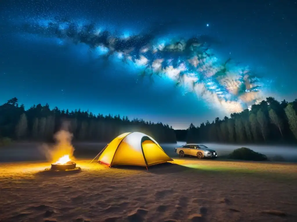 Campamento bajo la Vía Láctea en Uruguay Noches mágicas en Uruguay: la Vía Láctea sobre un campamento