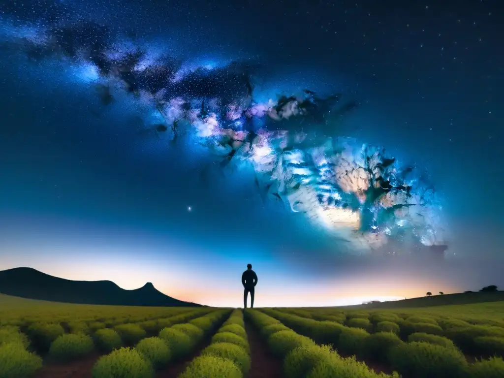 Esplendor estelar: noche en Uruguay bajo la Vía Láctea Fotografía nocturna en Uruguay: Una imagen que muestra la Vía Láctea sobre el cielo estrellado, con un fotógrafo solitario