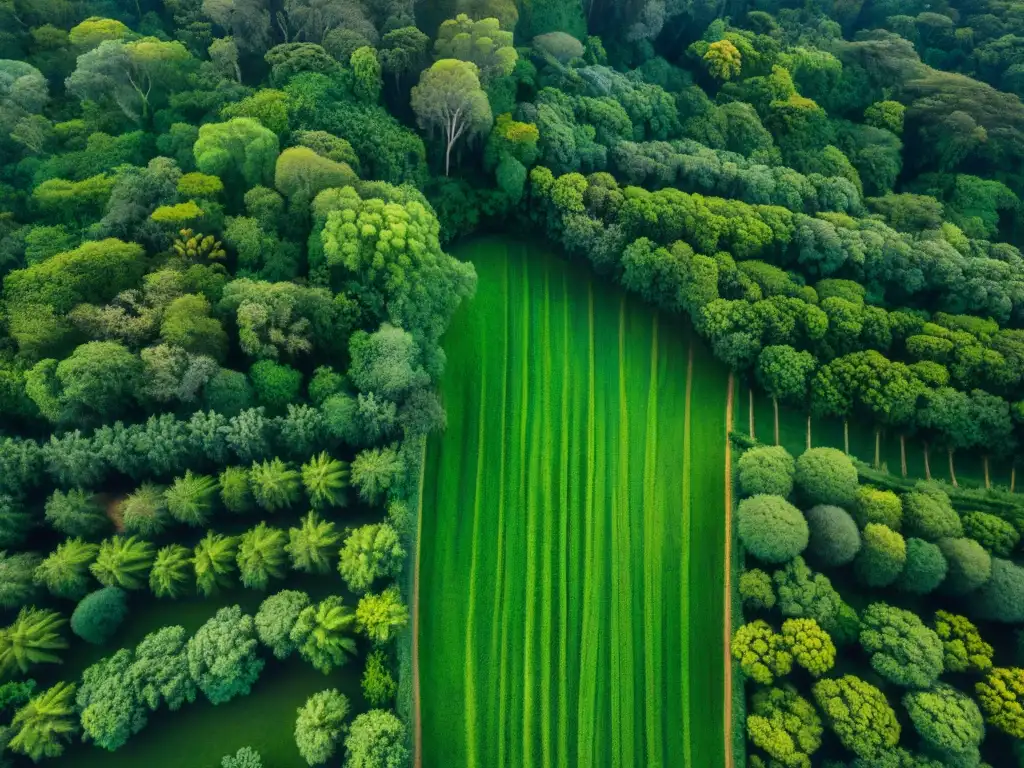 Esplendor verde: bosque de Uruguay visto desde un dron Panorámica aérea de exuberante selva en Uruguay