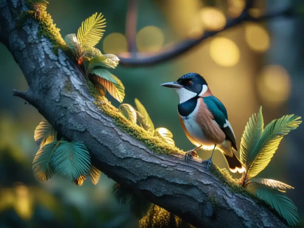 Urutaús nocturnos: ojos misteriosos en la selva de Uruguay Par de urutaús camuflados en rama nocturna en bosque de Uruguay