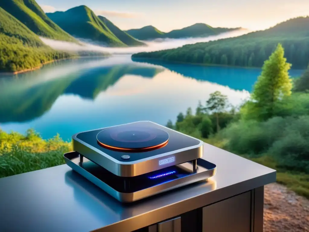 Smart cocina portátil en camping: tecnología y naturaleza Un paraíso culinario en la naturaleza: cocina portátil inteligente en el camping con tecnología eco en un escenario de campamento