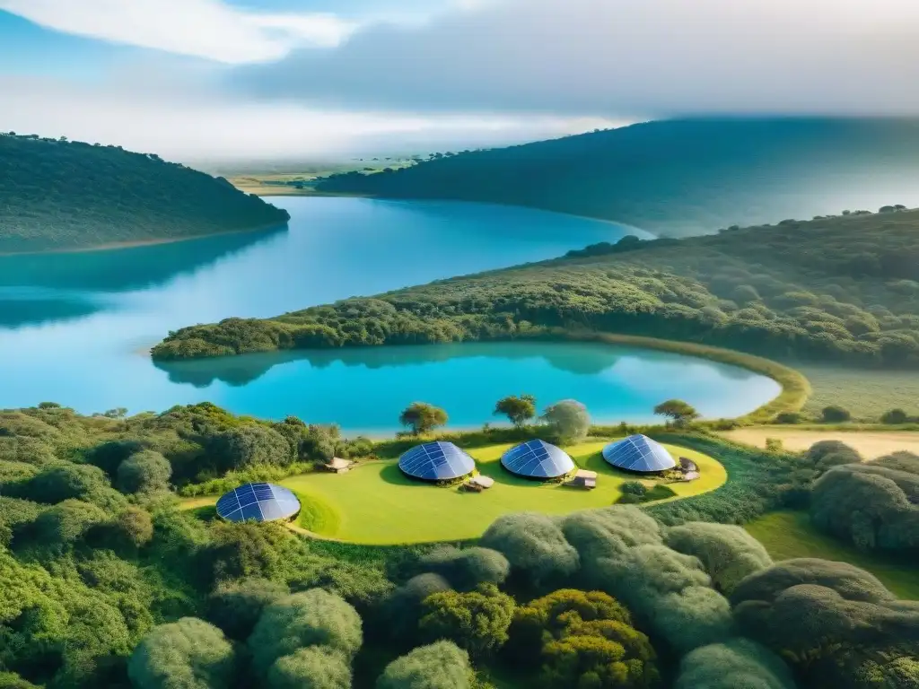 Glamping sostenible en Uruguay: armonía con la naturaleza Un paraíso sostenible de Glamping en Uruguay con huéspedes disfrutando de actividades al aire libre rodeados de naturaleza