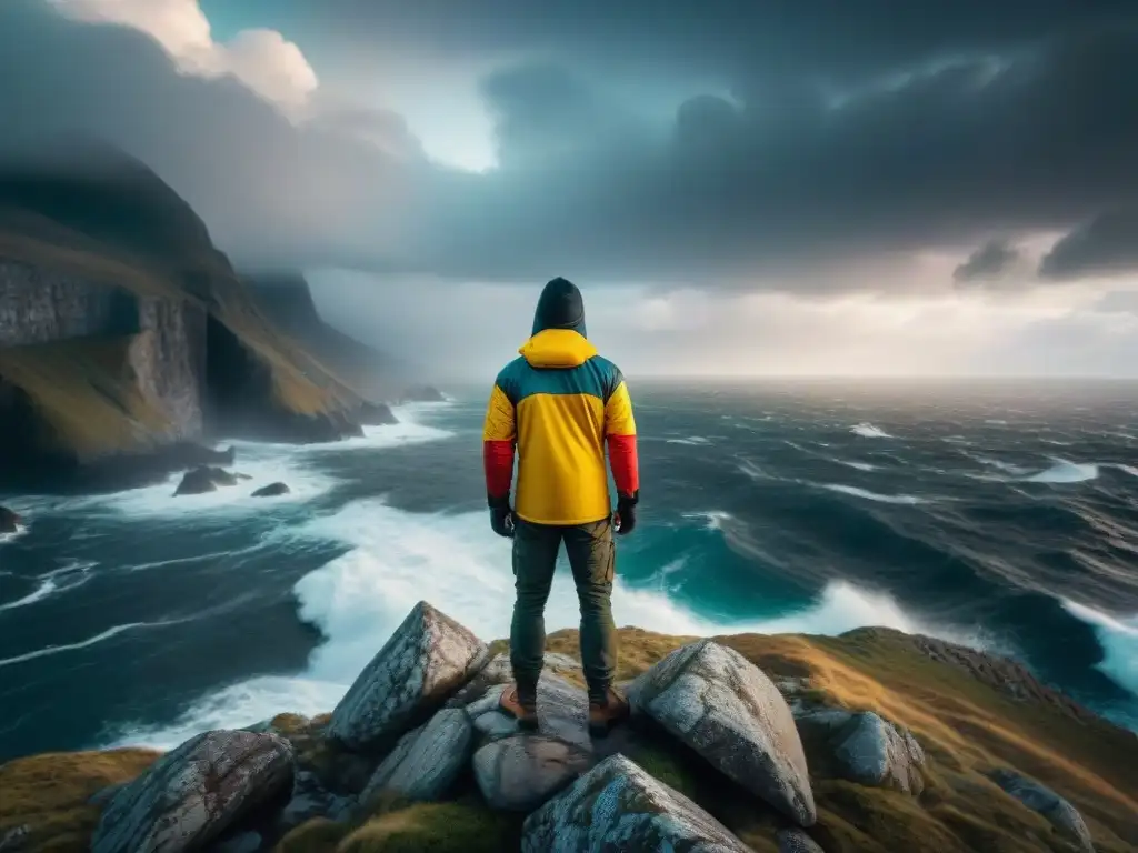 Rescate en acantilado: señales de esperanza en tormenta Persona en acantilado con señales de socorro camping Uruguay