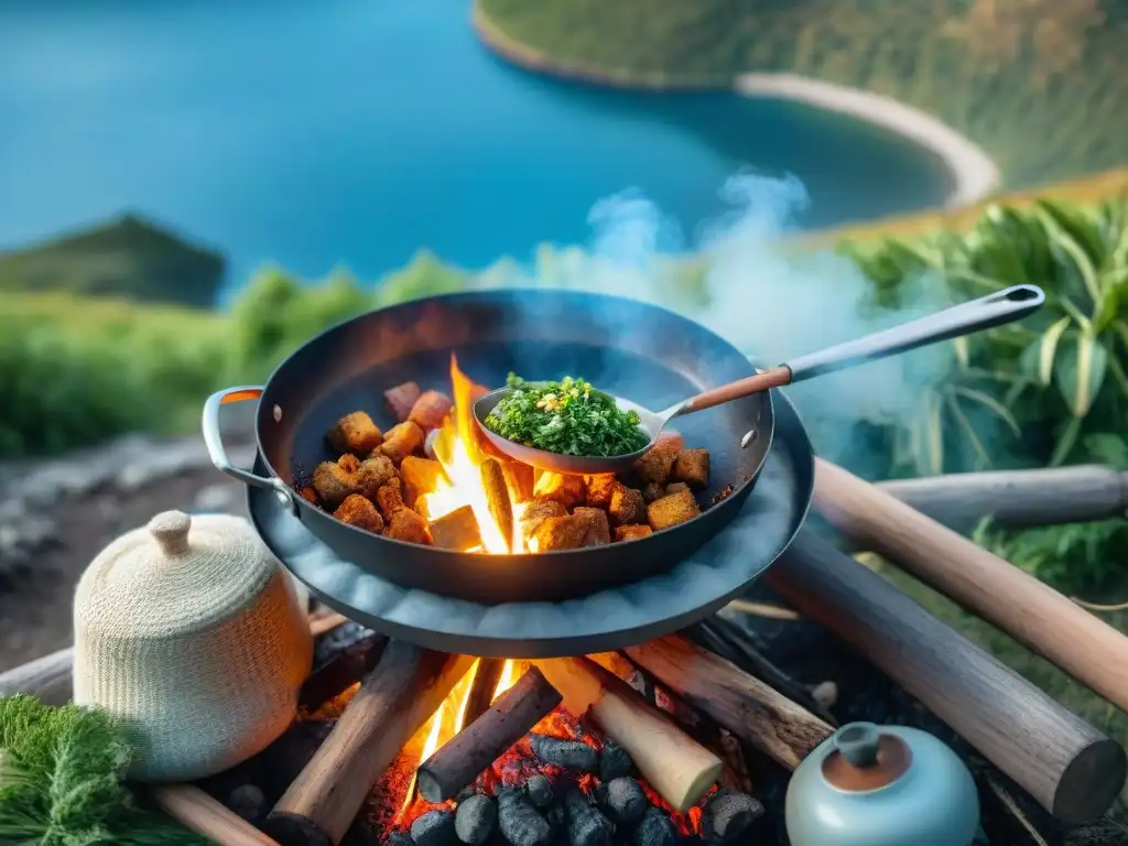 Cocinando sostenible en Uruguay: armonía con la naturaleza Persona cocinando una deliciosa y sostenible comida en camping en Uruguay, resaltando la armonía con la naturaleza