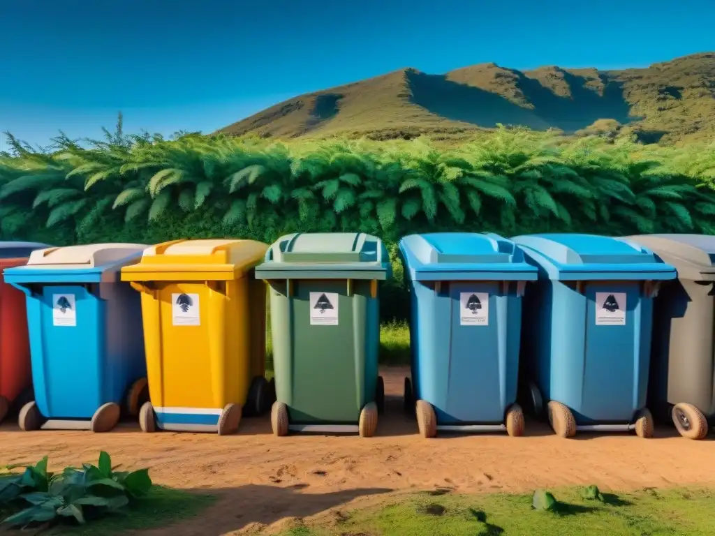 Separación de residuos en camping en Uruguay: gestión responsable Persona separando residuos en un camping en Uruguay, enfocada y meticulosa
