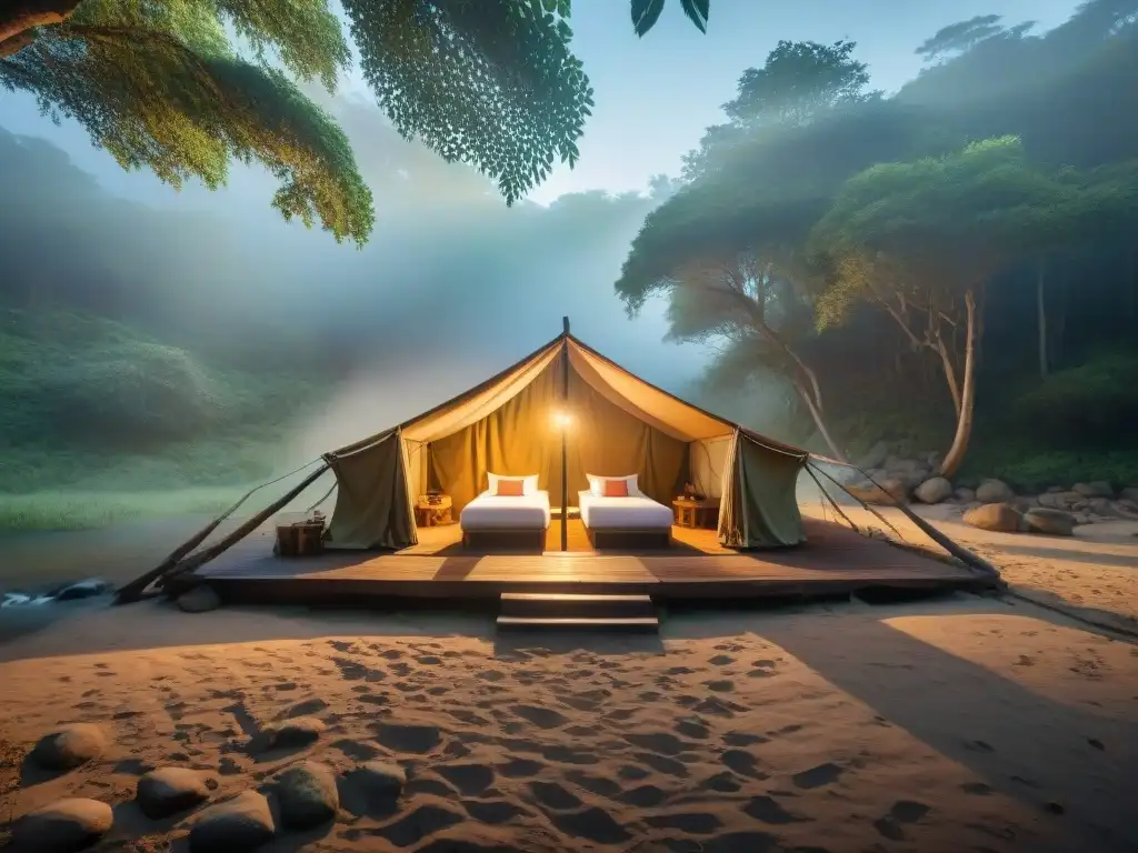 Refugio natural en bosque uruguayo: armonía y serenidad Un refugio de camping expertamente construido en los bosques de Uruguay, armonizando con la naturaleza