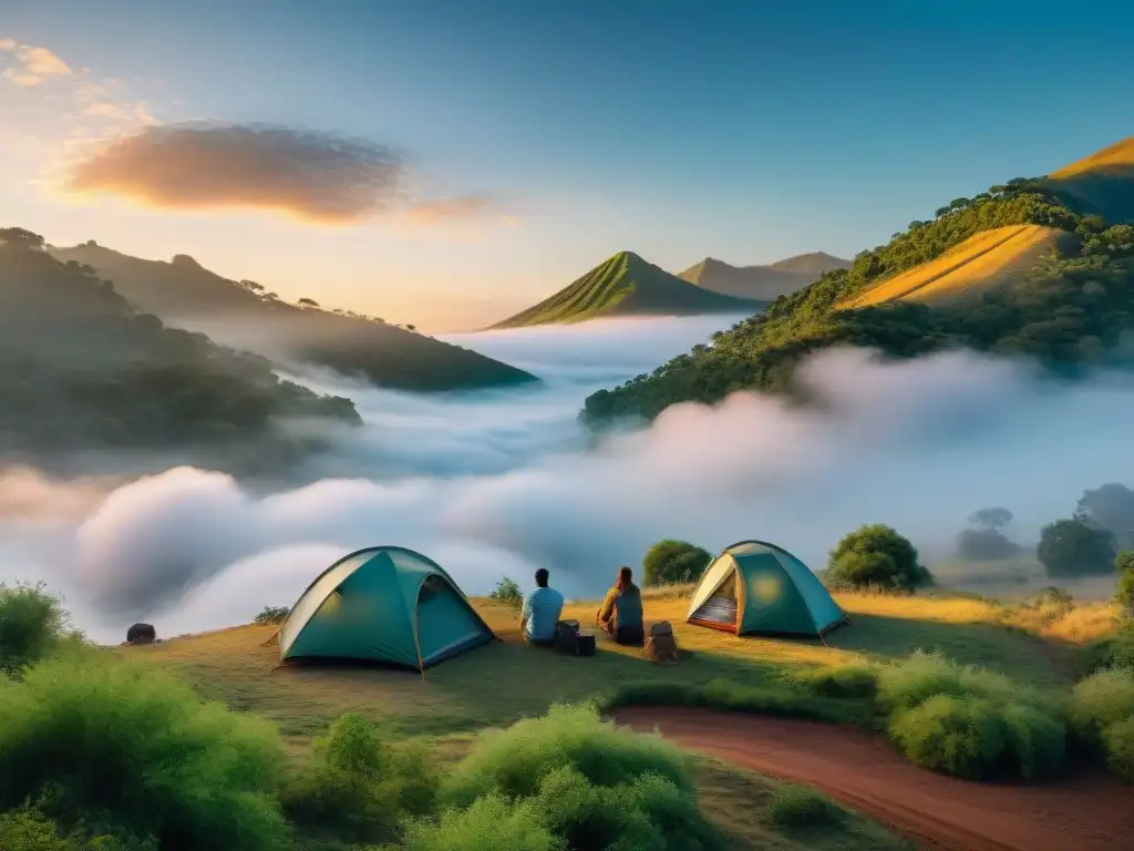 Refugio en la naturaleza: amanecer en Paso Centurión Un refugio de paz en Paso Centurión: campamento al amanecer entre la naturaleza exuberante y serena