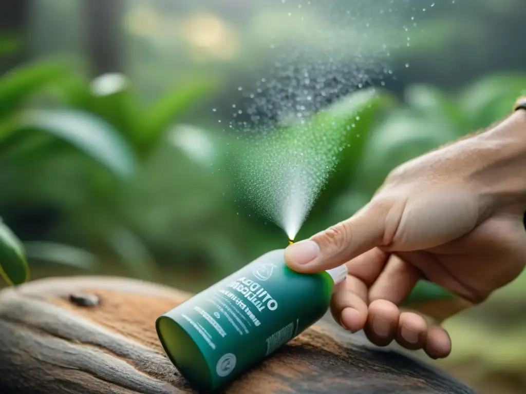 Aplicación de repelente contra mosquitos en camping en Uruguay Aplicación de repelente de mosquitos en camping en Uruguay, protección y tranquilidad en la naturaleza