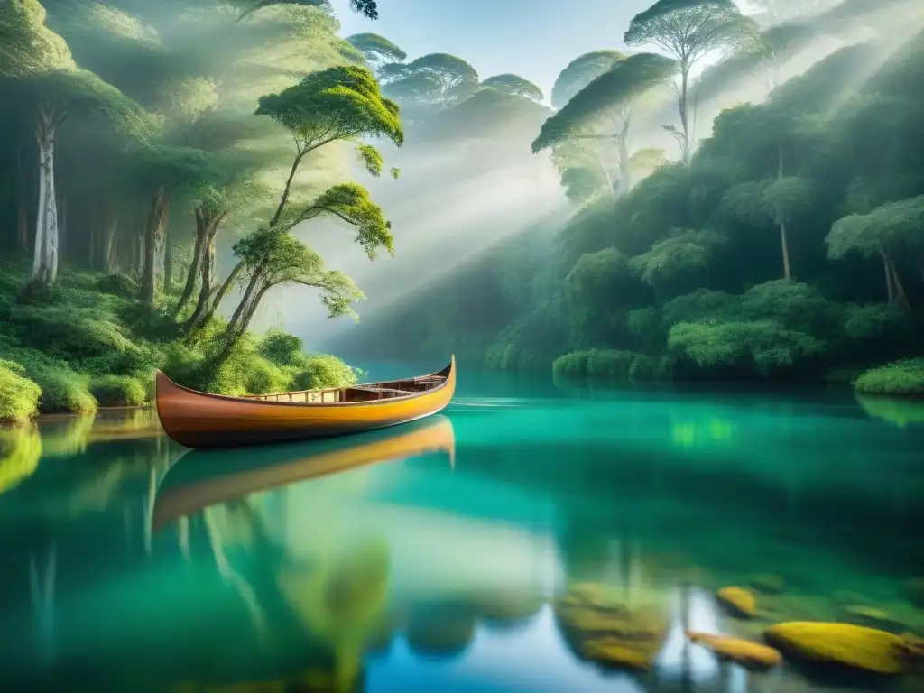 Río sereno en el bosque de Uruguay Un río sereno en un bosque exuberante en Uruguay, con agua cristalina reflejando la vegetación