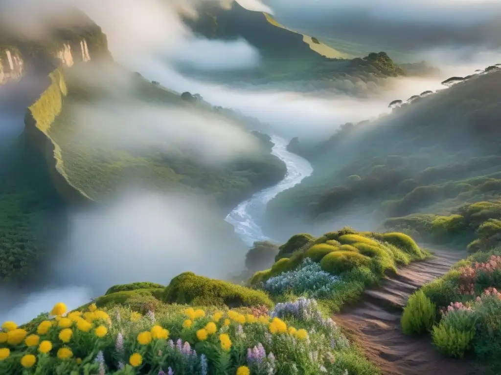 Explora la belleza natural de Quebrada de los Cuervos en Uruguay Explora la riqueza natural de Uruguay en Quebrada de los Cuervos en una mañana brumosa