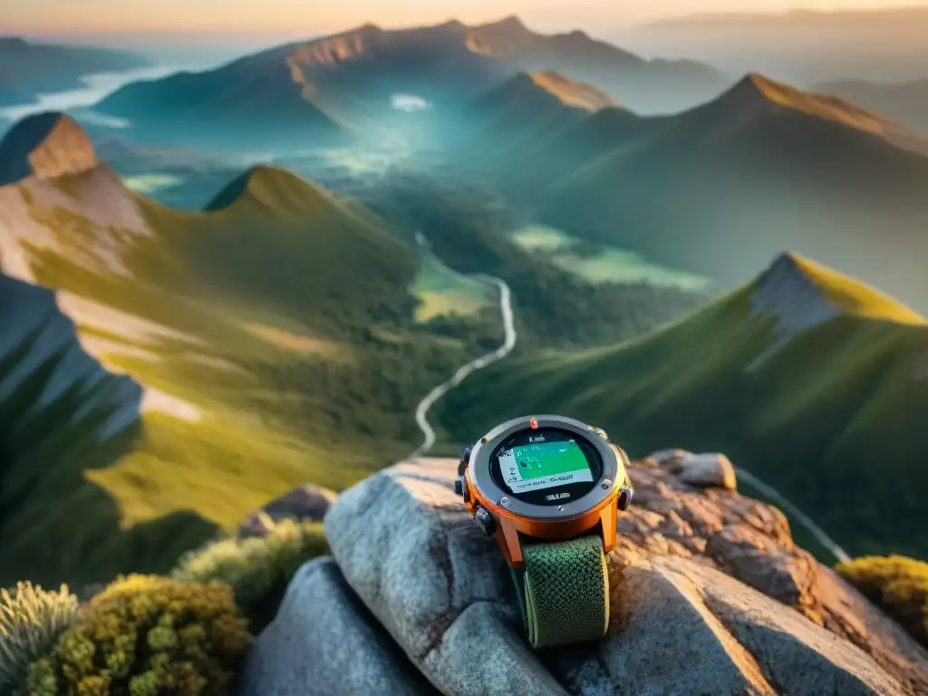 Explora la naturaleza: GPS en la cumbre al amanecer Explora senderos al amanecer con tu GPS