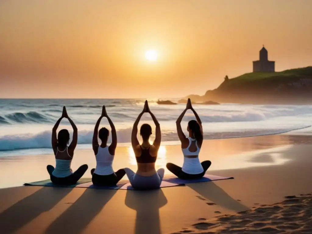 Yoga al atardecer: armonía y paz en la playa de Uruguay Una sesión de yoga al atardecer en una playa remota de Uruguay, donde la paz y la armonía reinan